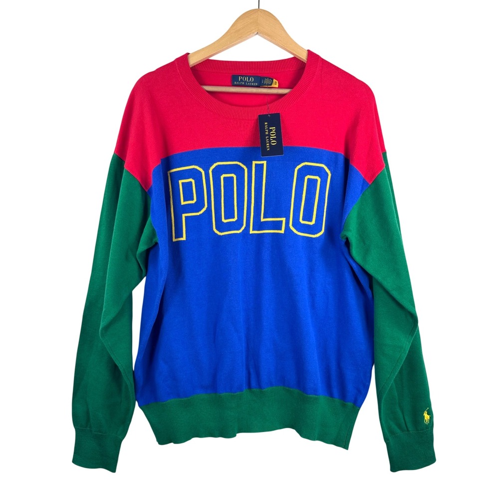 Polo Ralph Lauren‎ Sweater Mens sz L Multicolor Color block preppy embroidered